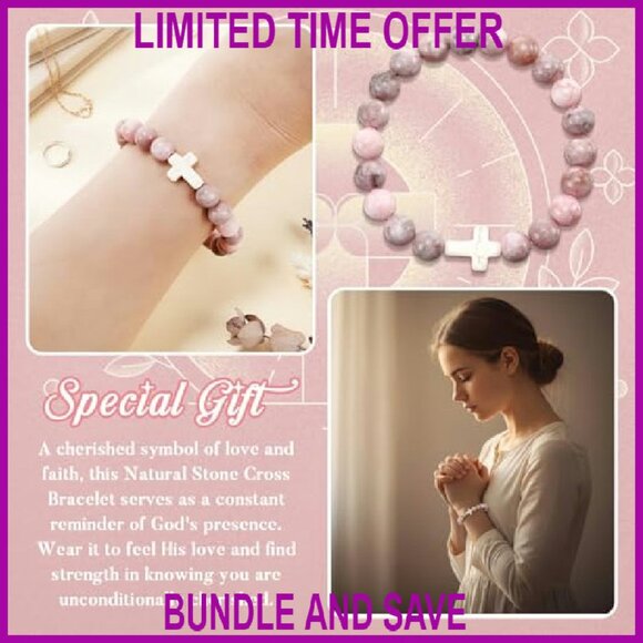 16 Cross Beaded Bracelets with Bible Cards Natural Stone Faith Gifts - Picture 5 of 7